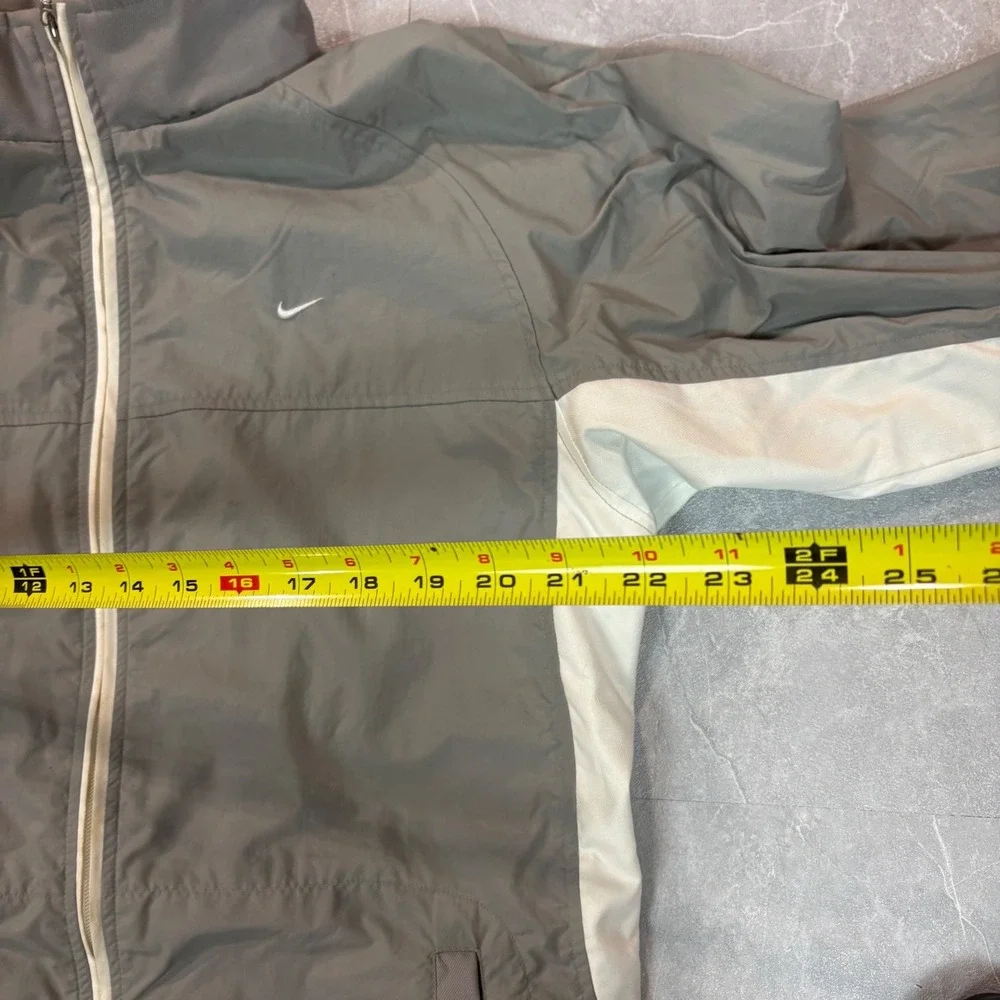 Nike Womens Grey White Full Zip Mock Neck Windbreaker Jacket L 3076